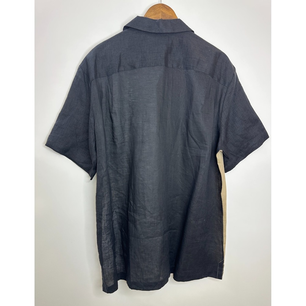 Paul Fredrick Linen Colorblock Short Sleeve Button Shirt Large Coastal Resort - Picture 9 of 10